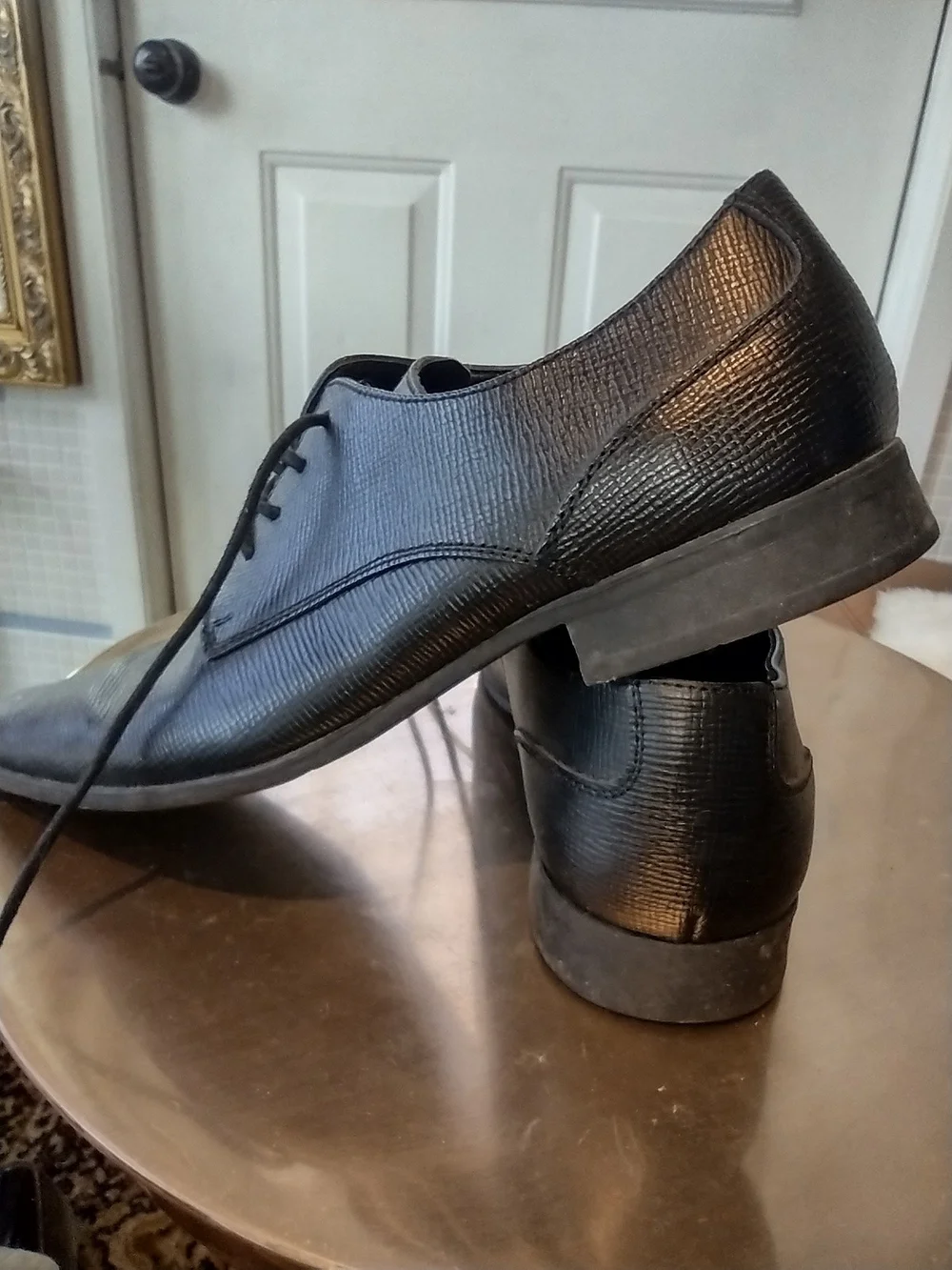 Calvin Klein Black Textured Leather Lace-Up Oxfords